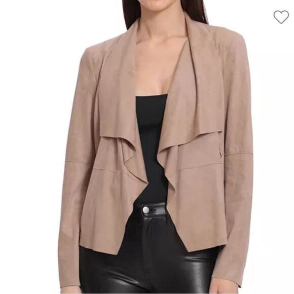 Mo-Ka Faux Suede Drape Front Jacket Beige M Stitch Fix Nwt - Picture 1 of 6